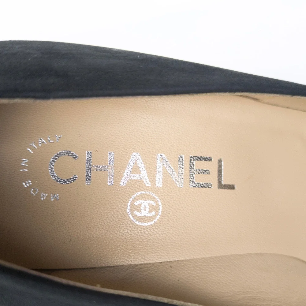 CHANEL Black Calfskin Leather Cap Toe CC Platform Pumps Women's FR 39.5 US 8.5